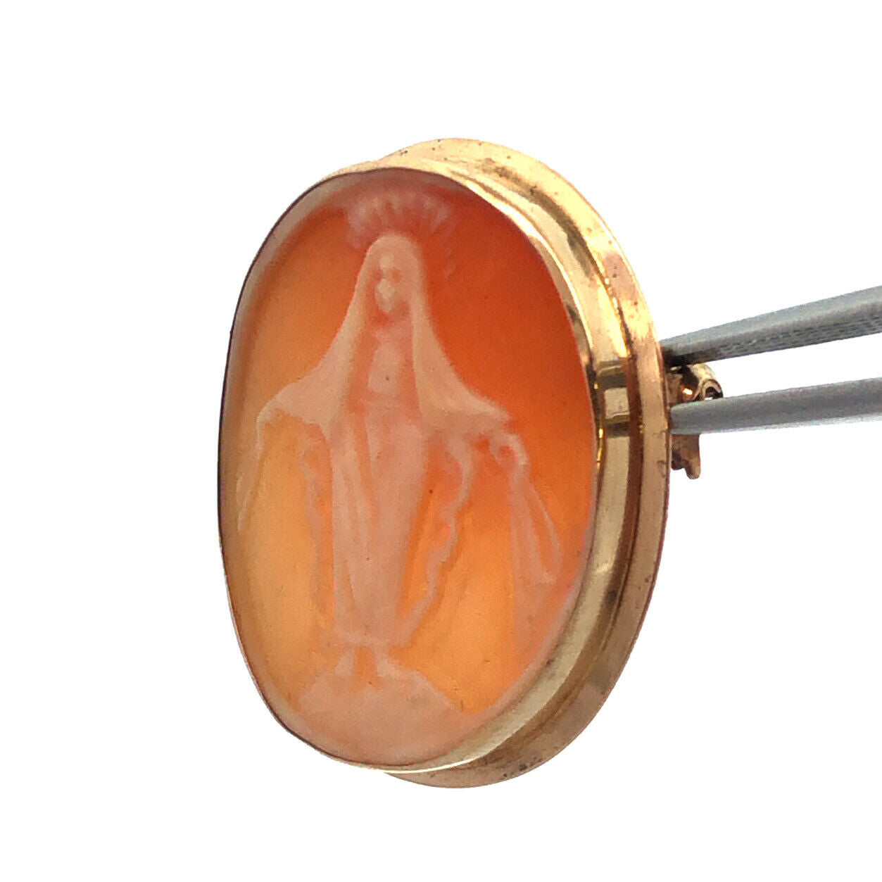 Designer VD 14K Oval Miraculous Medal Mary Catholic Cameo Brooch Pendant