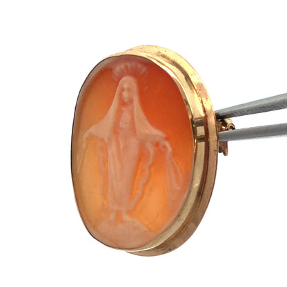 Designer VD 14K Oval Miraculous Medal Mary Catholic Cameo Brooch Pendant