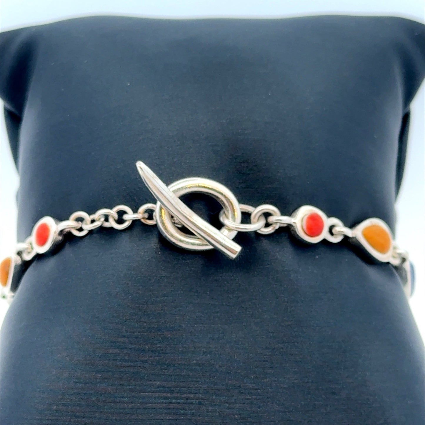 Barse 925 Sterling Silver Turquoise Lapis Lazuli Jasper Coral Station Bracelet
