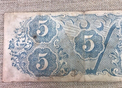 1863 $5 Confederate States of America April 6 Richmond Civil War Era Note T-60