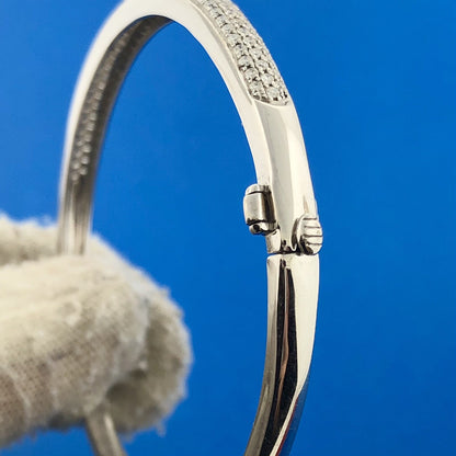 Gorgeous 14k White Gold Round Cut Diamond Hinged Bangle Cuff 6.5" Bracelet