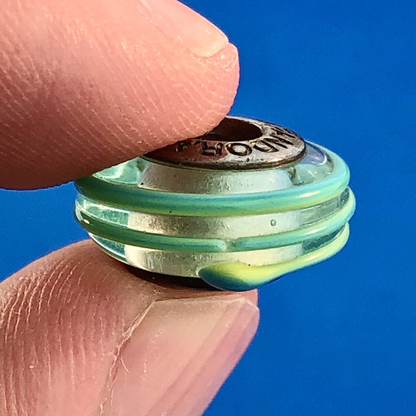 Authentic PANDORA Sterling Silver Lime Banded Striped Murano Glass Bead Charm