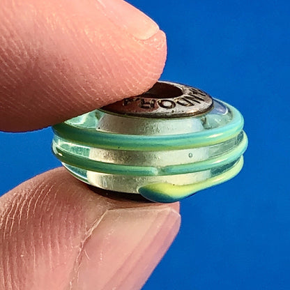 Authentic PANDORA Sterling Silver Lime Banded Striped Murano Glass Bead Charm