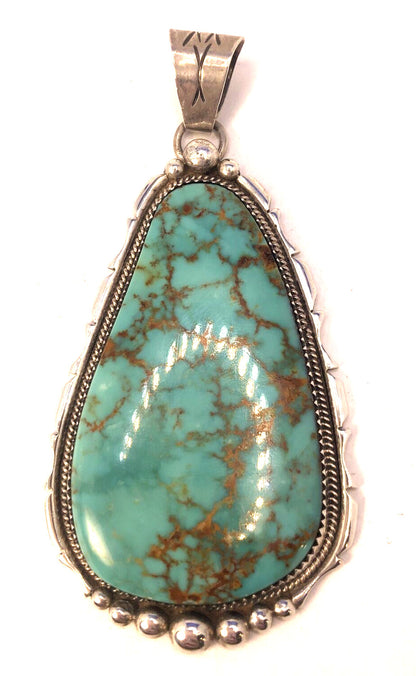 Harold Becenti Navajo 925 Sterling Silver Pear Turquoise Statement Pendant