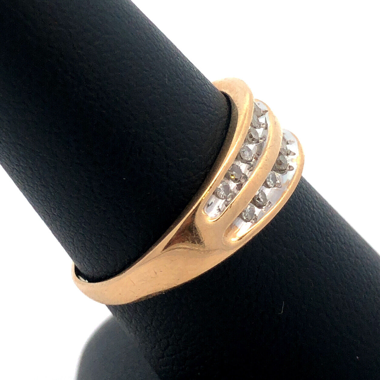 Designer 10K Yellow Gold Diamond Double Row Tapered Bridal Cocktail Ring