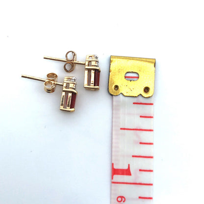 Designer 10K Yellow Gold Lab Created Ruby Diamond Accent January  Stud Earrings