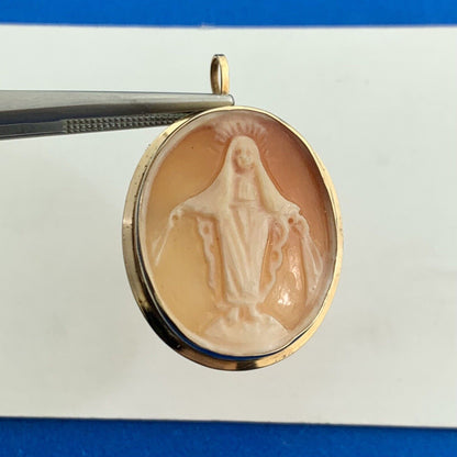 Designer VD 14K Oval Miraculous Medal Mary Catholic Cameo Brooch Pendant