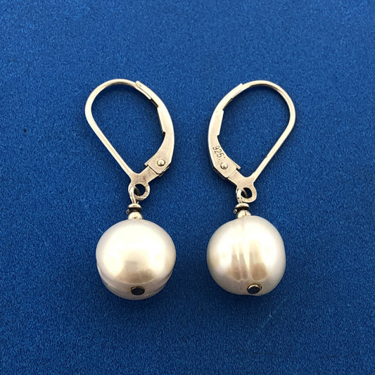 Lovely Sterling Silver White Pearl Bridal June Anniversary Drop Dangle Earrings