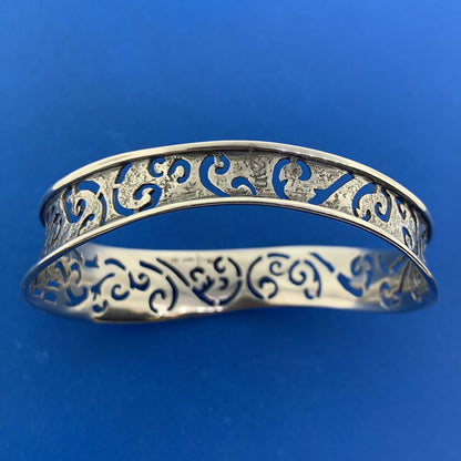 Silpada India Sterling Silver 925 Frosted Cutout Wave Bangle Cuff Bracelet