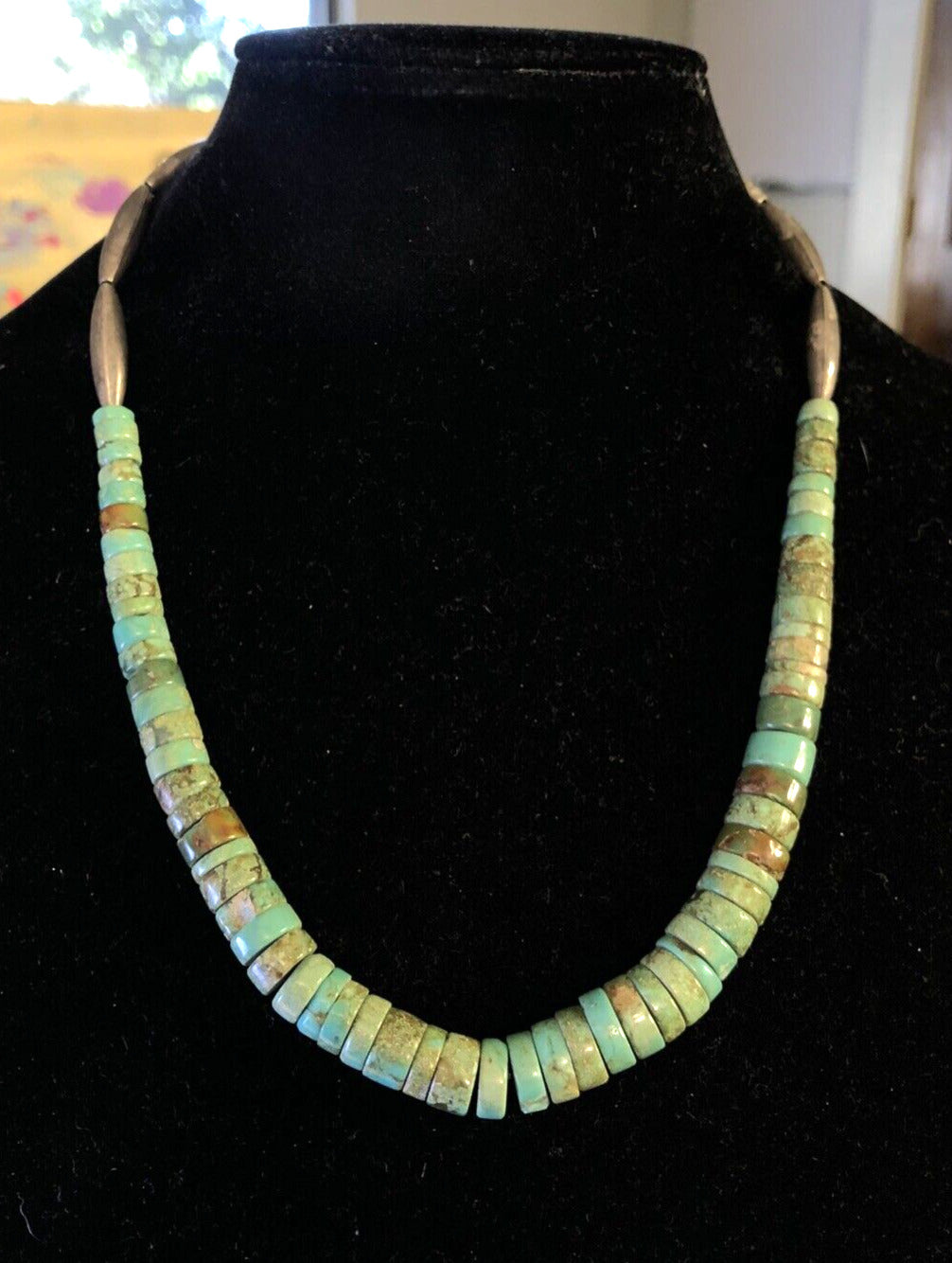 Vintage Native American Artisan Silver Tone Turquoise Beaded Statement Necklace