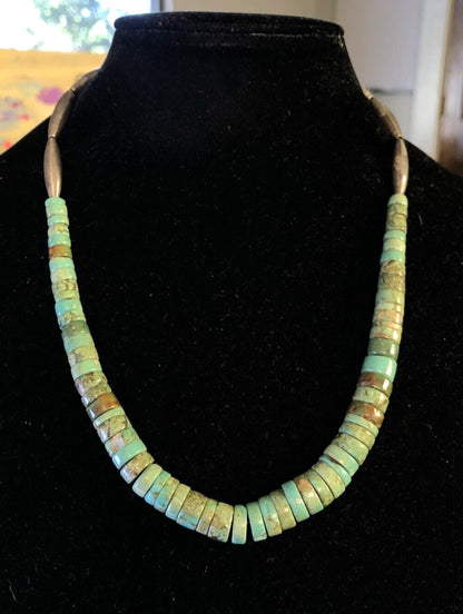 Vintage Native American Artisan Silver Tone Turquoise Beaded Statement Necklace