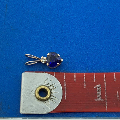 Designer 10K Yellow Gold Heart Shaped Blue Spinel White Cubic Zirconia Pendant