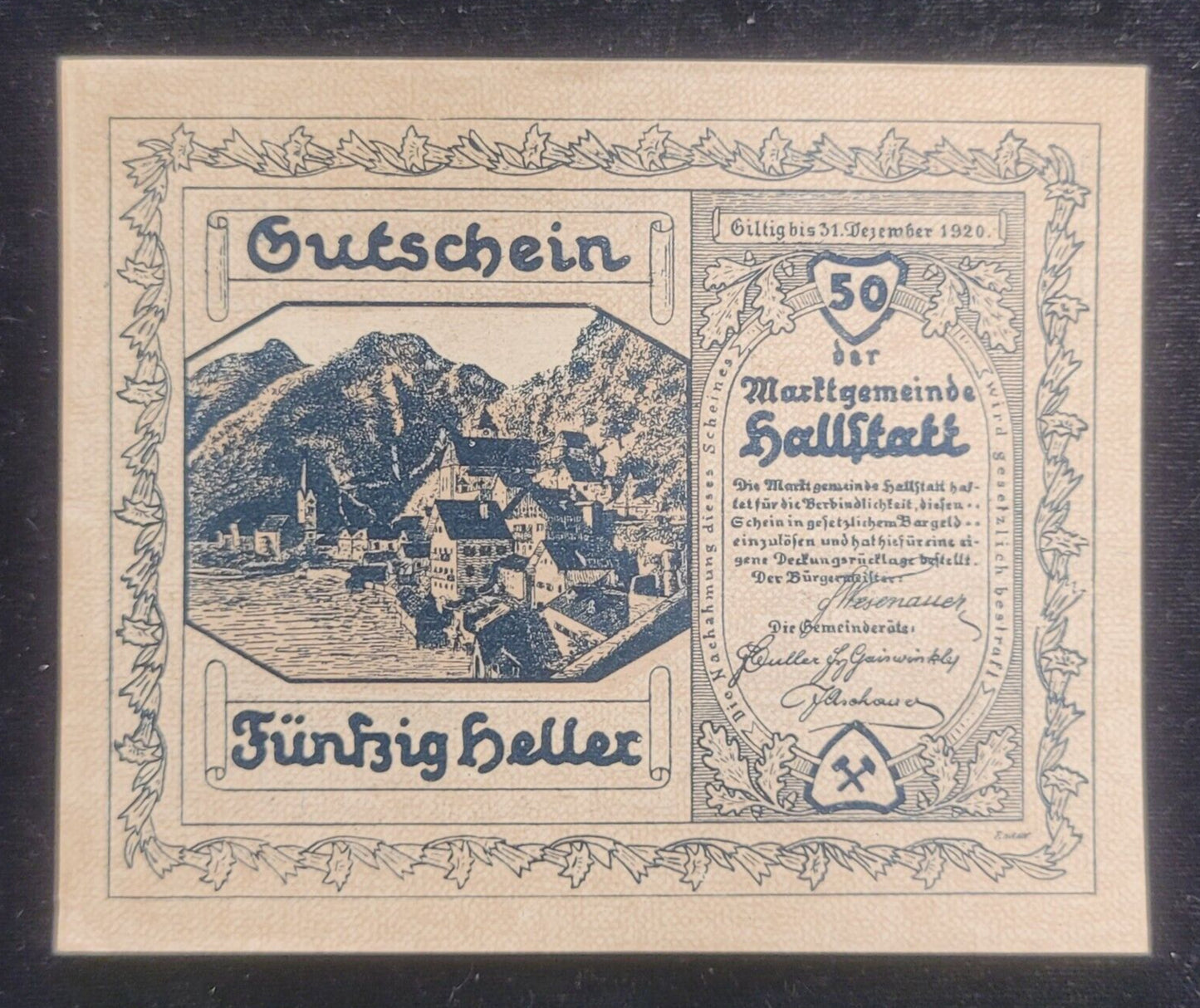 1920 10, 20 & 50 Heller, Hallstatt Market Town Austria Obsolete Bank Note Set
