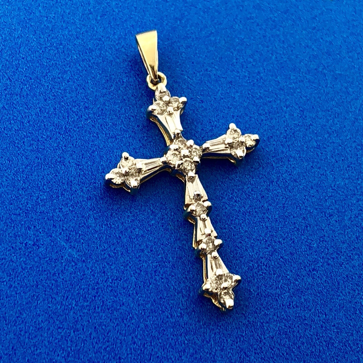 14K Yellow Gold Diamond Cluster Religious Easter Communion Cross Pendant
