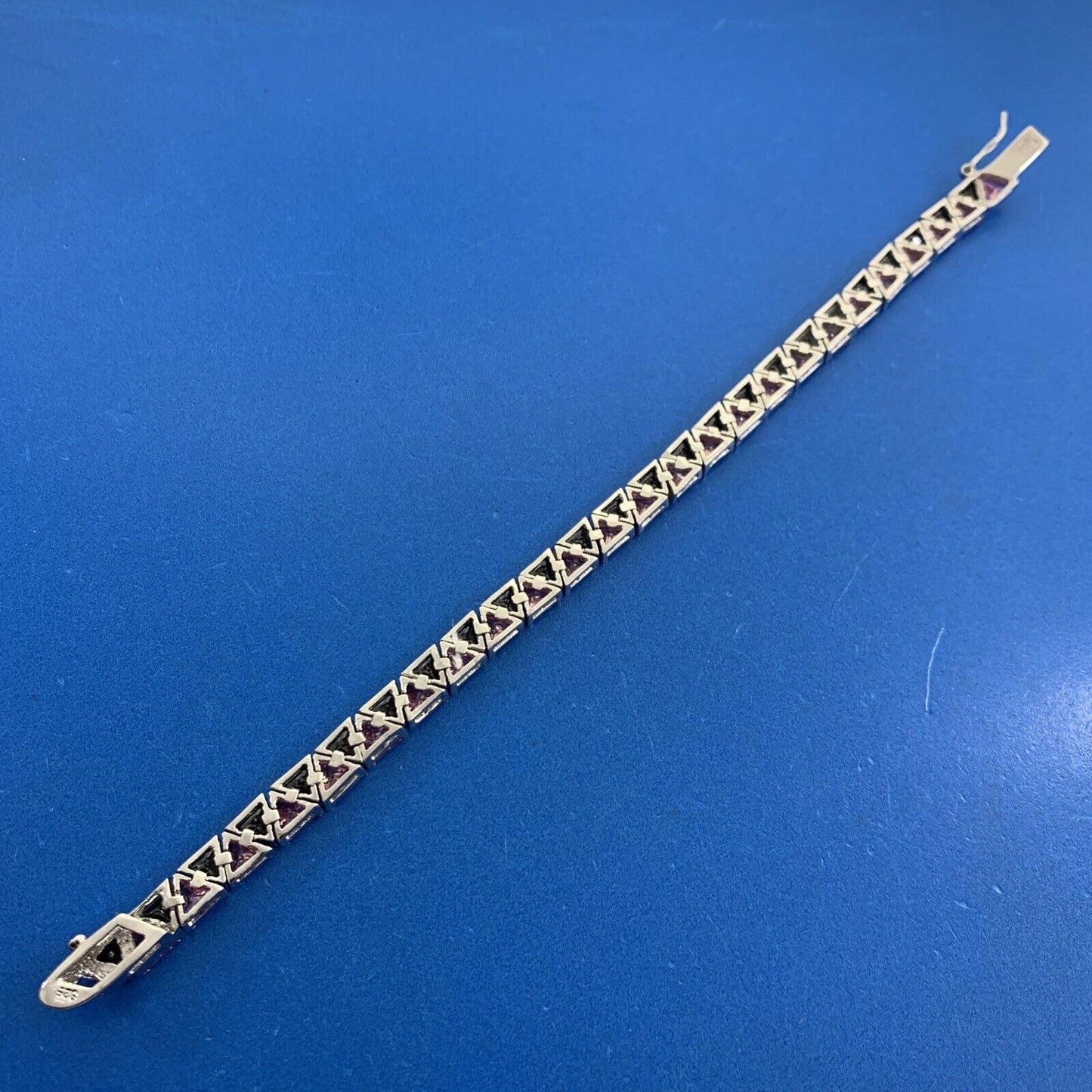 Designer UTC Pink Cubic Zirconia Black Onyx 925 Sterling Silver Tennis Bracelet