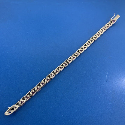 Designer UTC Pink Cubic Zirconia Black Onyx 925 Sterling Silver Tennis Bracelet