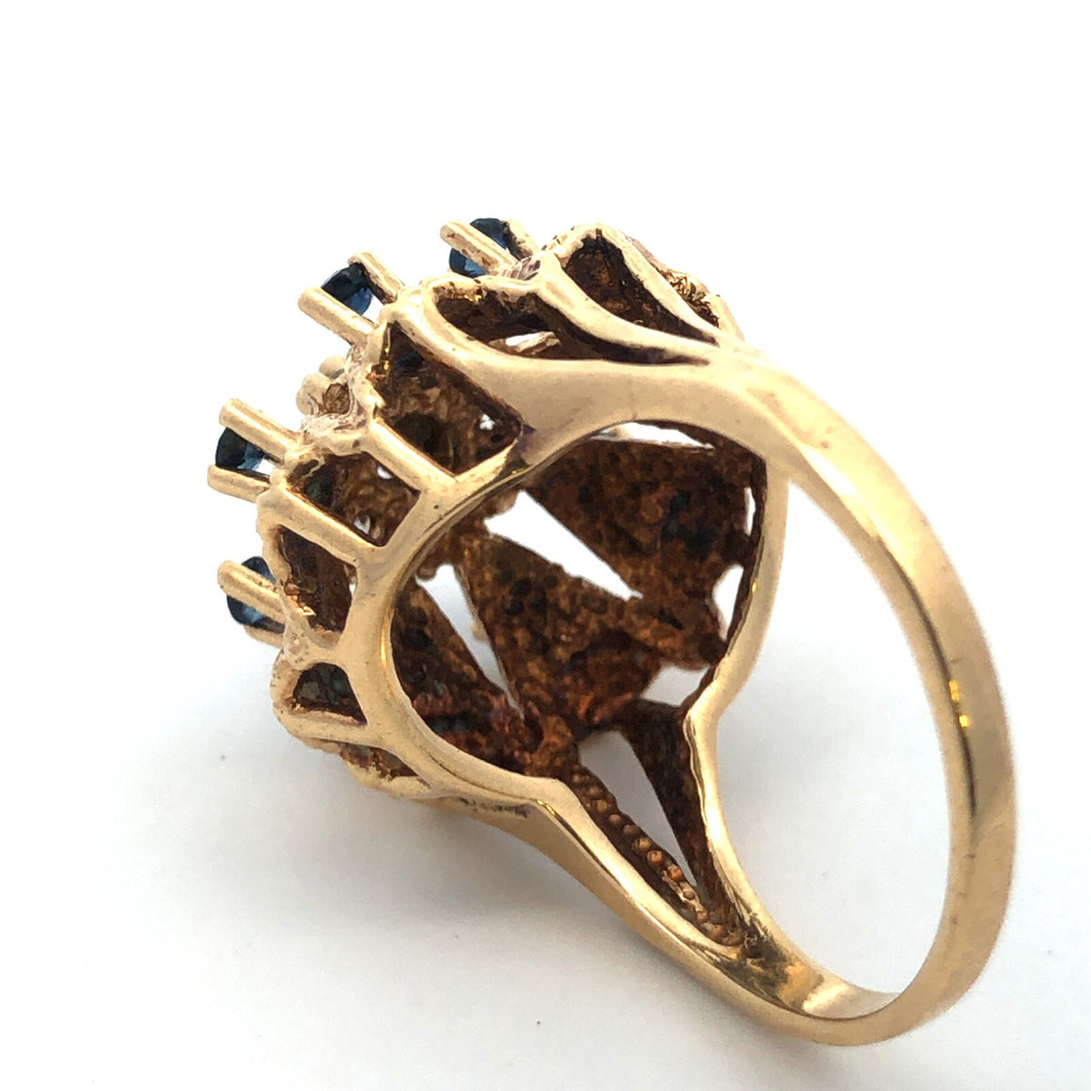 Retro 14K Yellow Gold Sapphire Diamond September Anniversary Princess Harem Ring