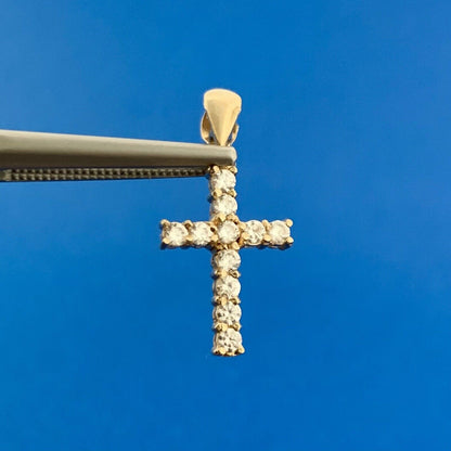 Designer DT 14k Yellow Gold Sparkling CZ Precious Religious Cross Dangle Pendant