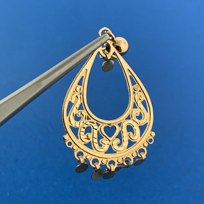 Michael Anthony MA 14K Yellow Gold Open Work Heart Scroll Dangle Drop Earrings