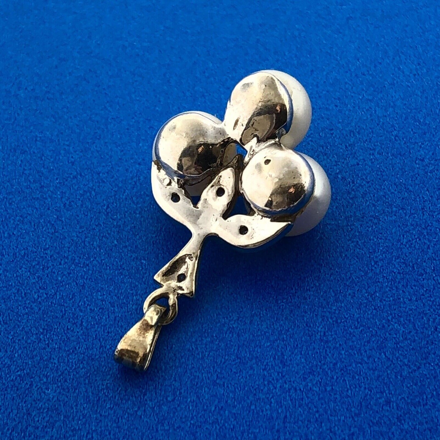 Mid Century 14K White Gold Pearl Trio Diamond Accented Wedding Drop Pendant