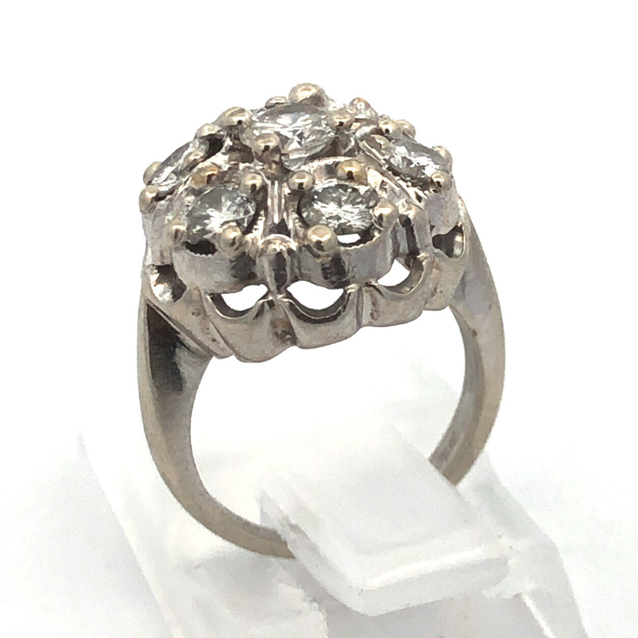 Vintage 14K White Gold Diamond Cluster Dome Ring