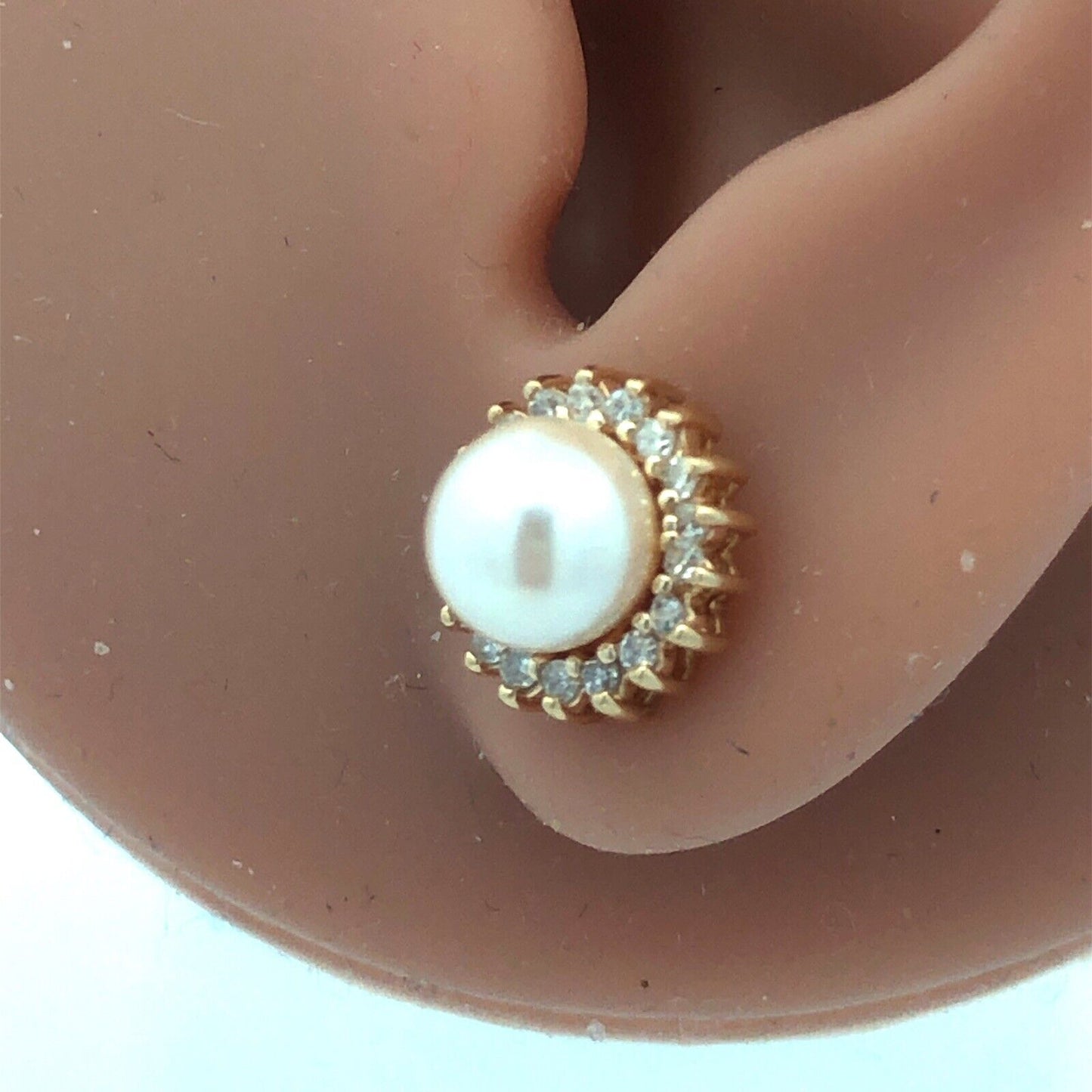 10k Yellow Gold Pearl Diamond Halo Accented Stud Earrings