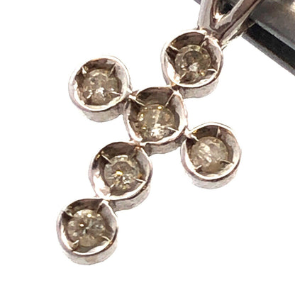 Designer 14K White Gold Round Diamond Bezel Petite Religious Cross Pendant