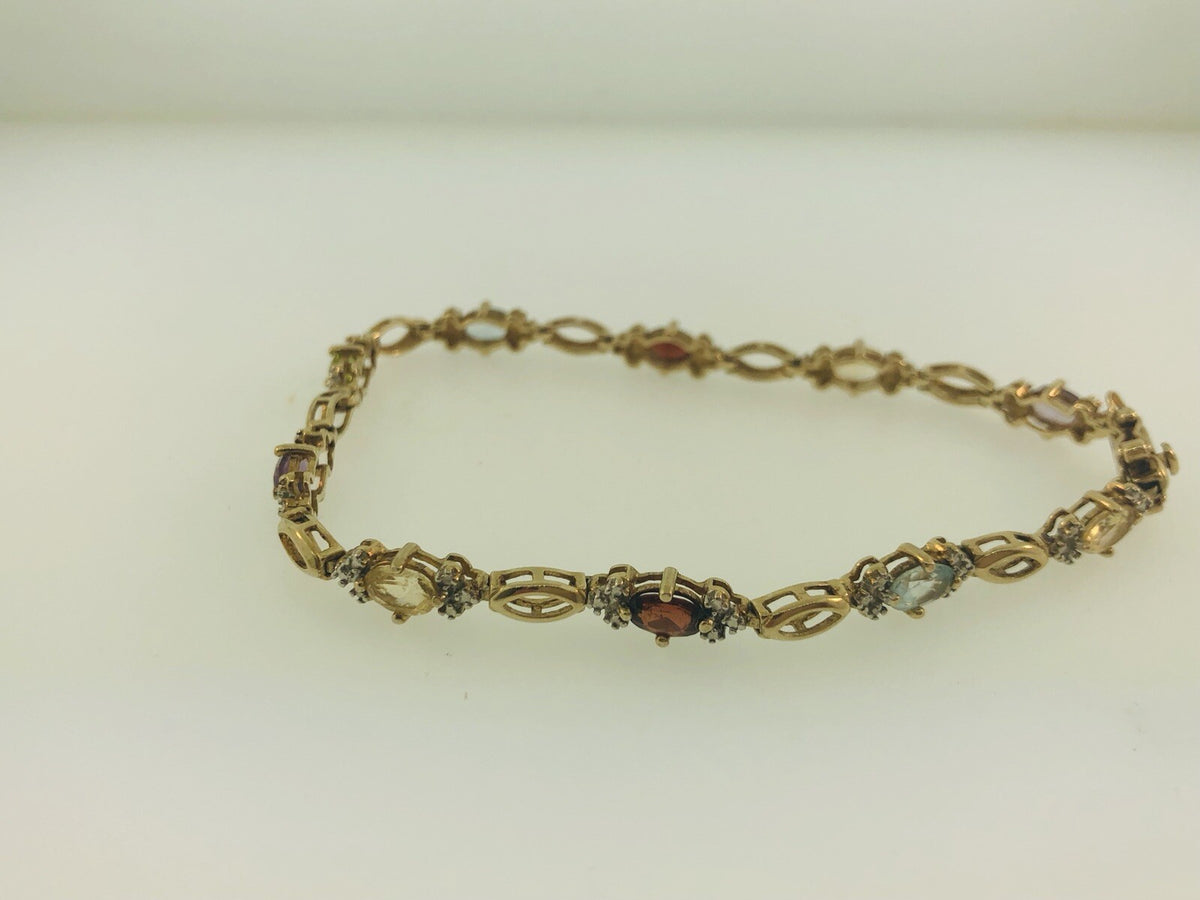 Sterling Silver 925 Vermeil Oval Multi-Gem Station Tennis Bracelet