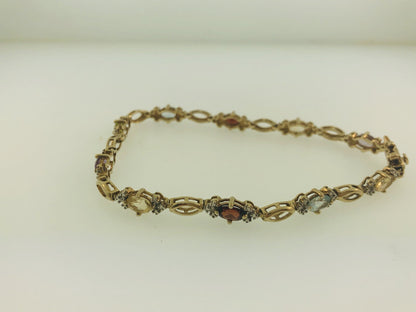 Sterling Silver 925 Vermeil Oval Multi-Gem Station Tennis Bracelet