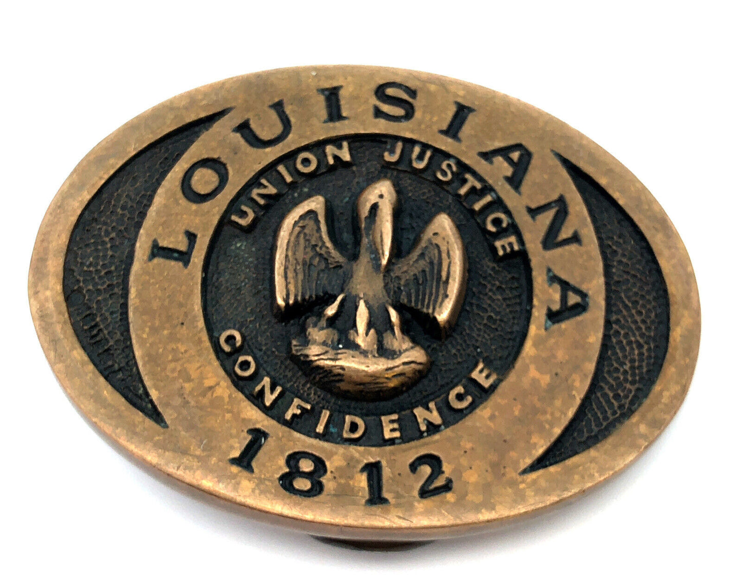 Vintage Heritage Mint Collection Solid Bronze Oval Louisiana State Belt Buckle