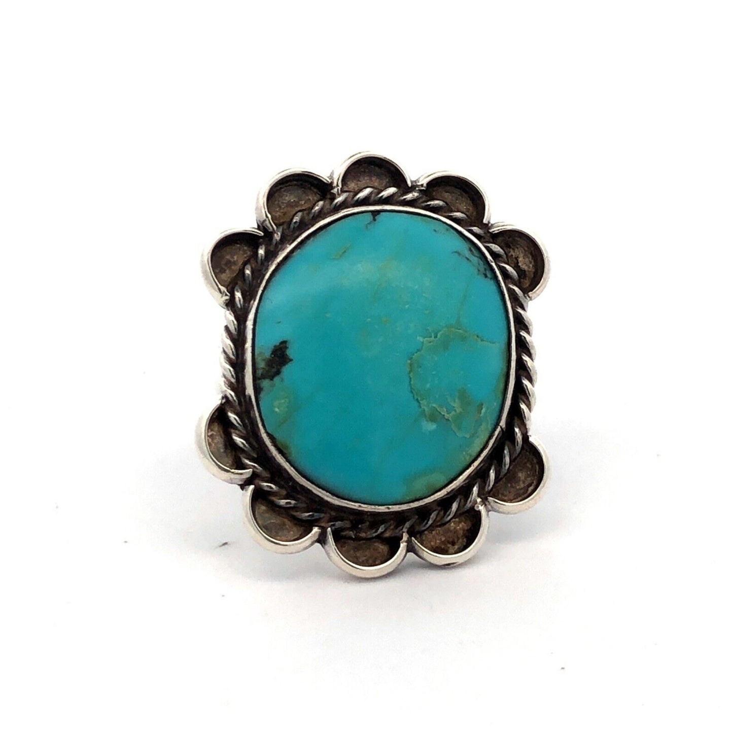 Native American 925 Sterling Silver Turquoise Cabochon Concho Statement Ring