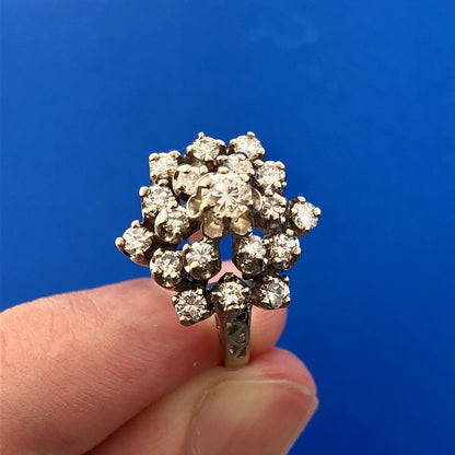 Estate 14K White Gold Diamond Star Cluster Princess Style Cocktail Ring