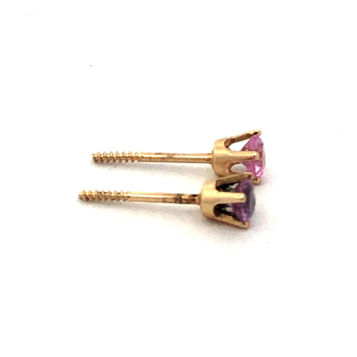 14K Yellow Gold Designer Round Light Pink Topaz Solitaire Screw Stud Earrings