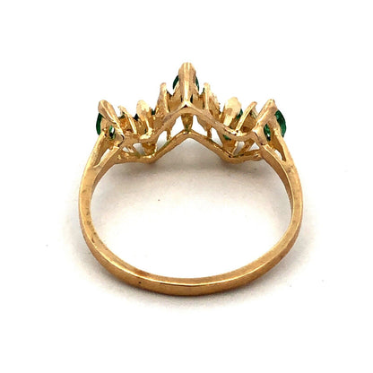 Estate 14K Yellow Gold Marquise Emerald Diamond Stacking Band Ring