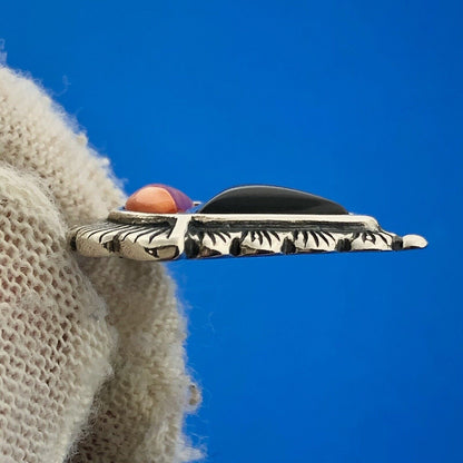 Carolyn Pollack R Moon Sterling Silver Black Onyx Coral Concho Dangle Earrings