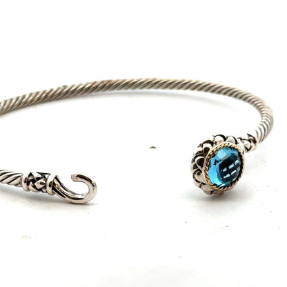 EFFY 925 Sterling Silver 18K Solitaire Blue Topaz Twisted Wire Hook Bracelet