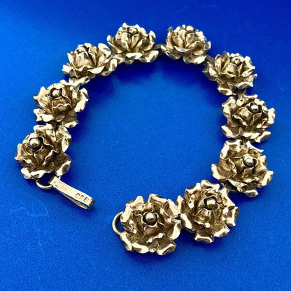 Vintage TB-50 Taxco 980 Fine Silver Rose Floral Statement Panel Bracelet