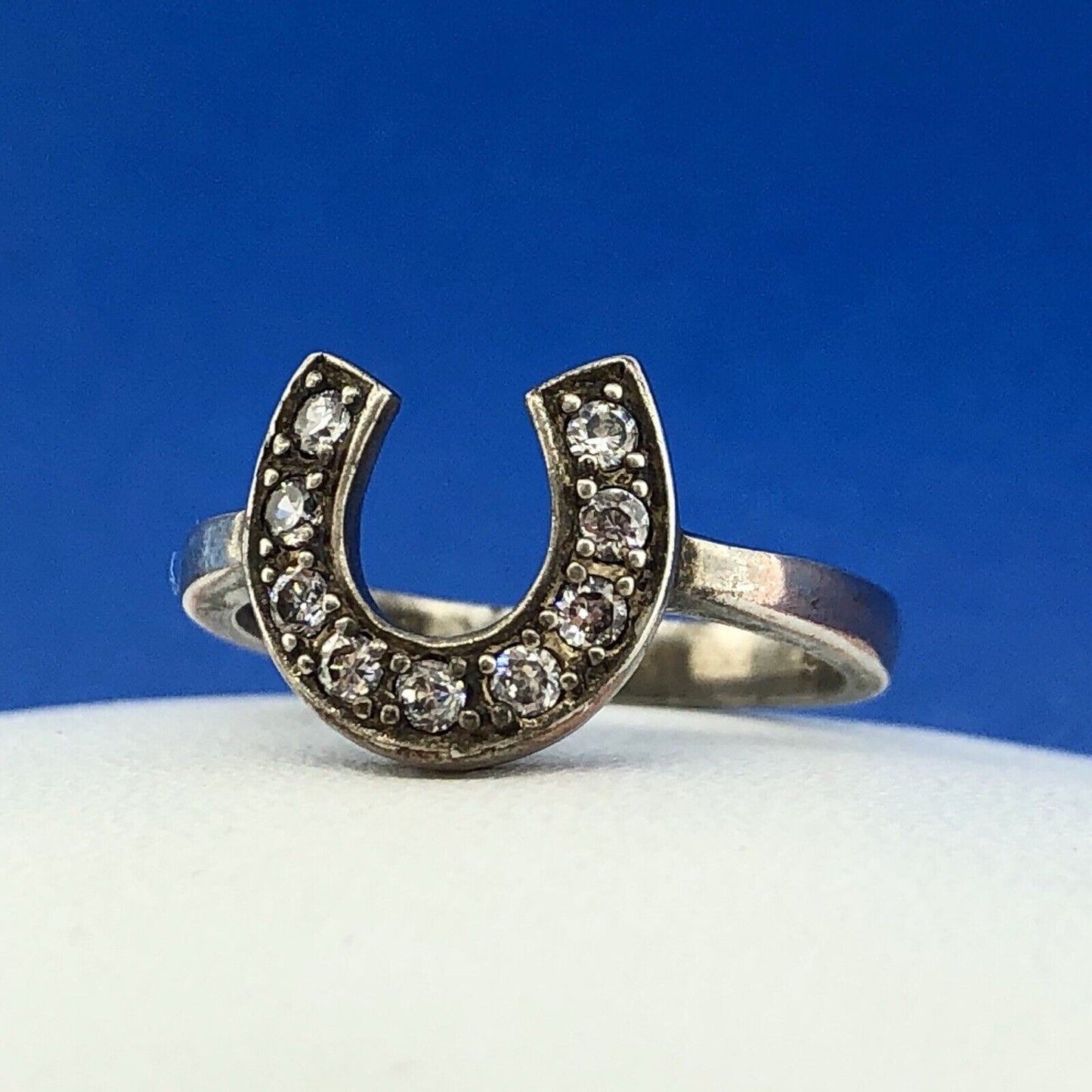 Designer Sterling Silver 925 Cubic Zirconia CZ Horseshoe Good Luck Fashion Ring