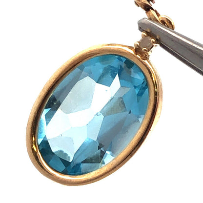 Designer 14K Yellow Gold Oval Blue Topaz Statement Drop Dangle Earrings