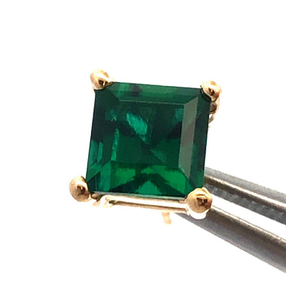Designer 10K Yellow Gold Square Princess Cut Green Tourmaline Stud Earrings