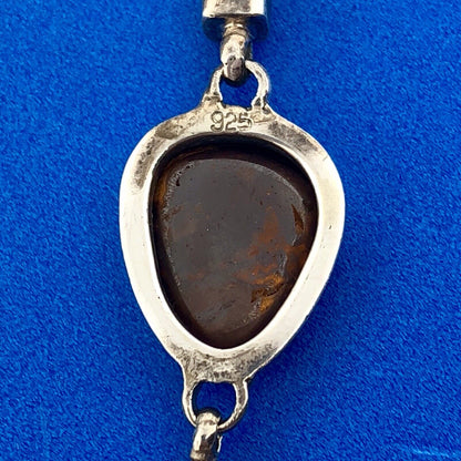 Vintage Sterling Silver 925 Trilliant Opal Cabochon Wheat Link Toggle Bracelet