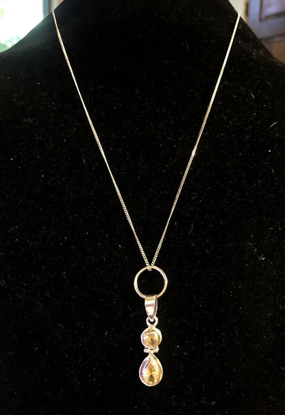 925 Sterling Silver Round Pear Yellow Citrine Pendant Chain Necklace