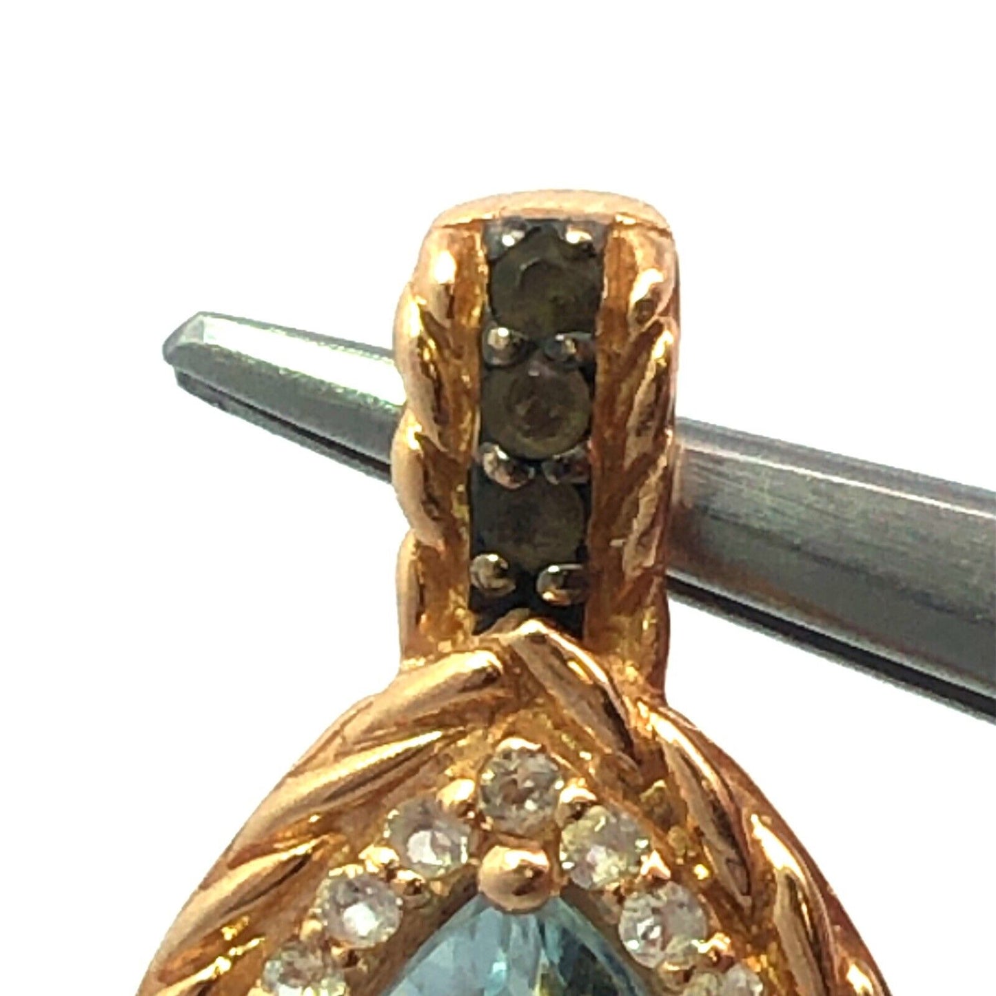 Designer 14K Yellow Gold Pear Aquamarine Smoky Quartz White Topaz Pendant