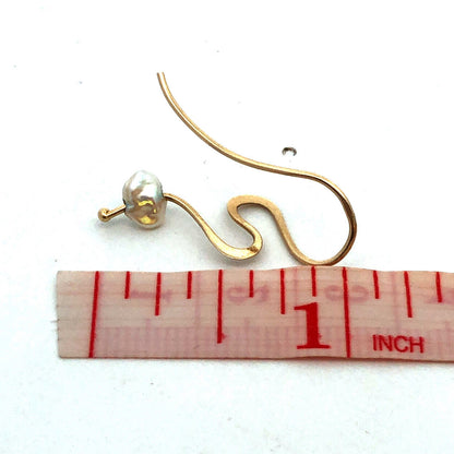 Estate 14K Yellow Gold Pearl Swirl Dangle Drop Modernist Hook Earrings