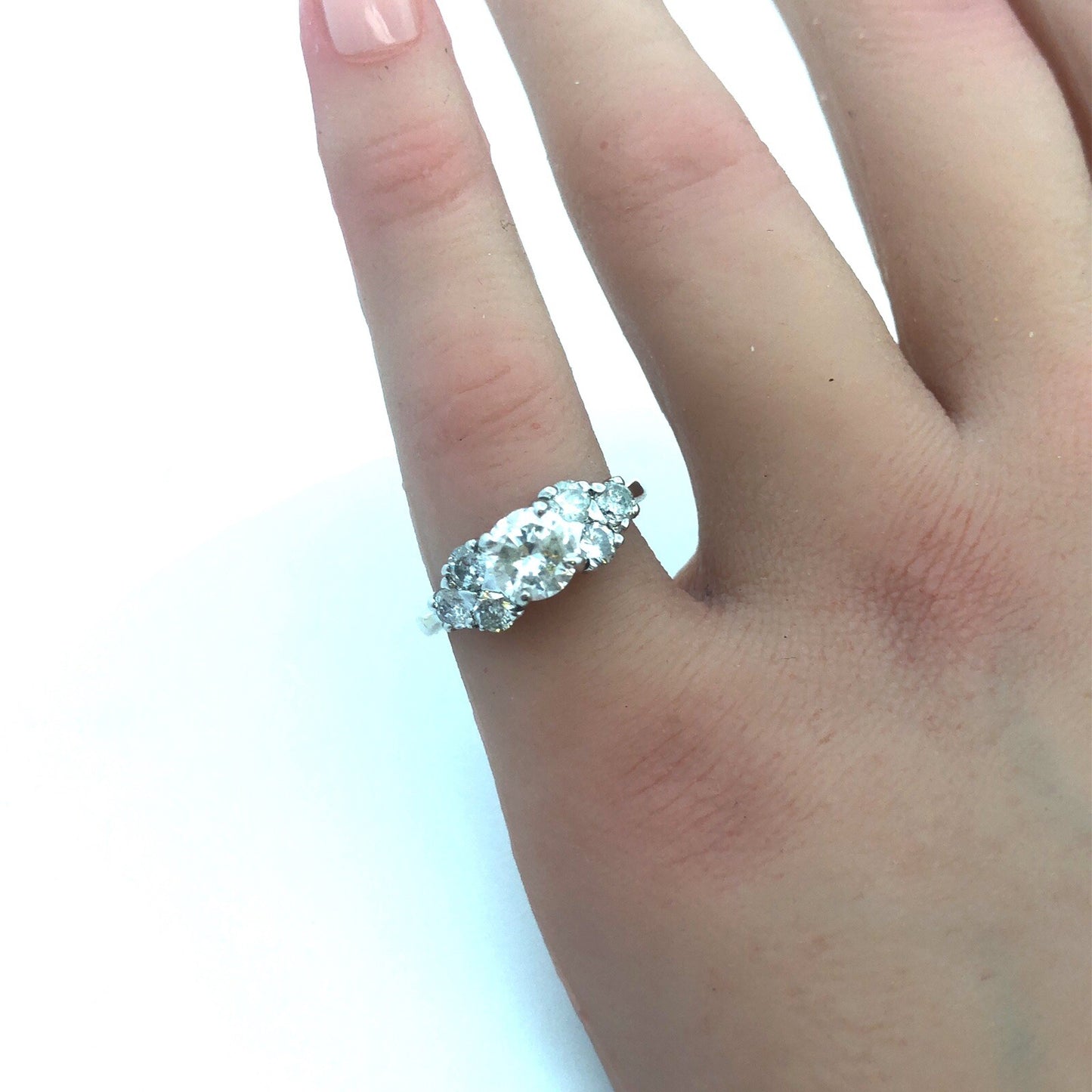 Estate 14K White Gold Round Diamond Solitaire With Accents Engagement Ring