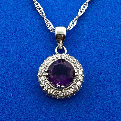 Gold Coast Platinum Plated Amethyst Diamond Button Statement Pendant Necklace