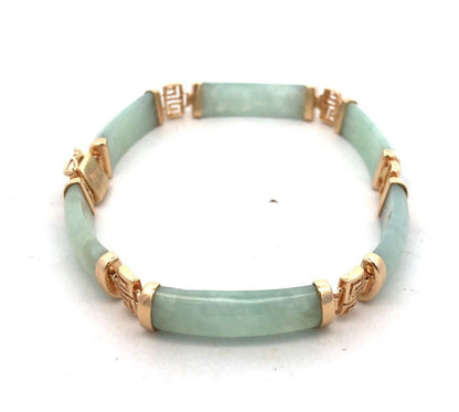 Designer 14K Yellow Gold Green Jade Panel Tennis Bracelet