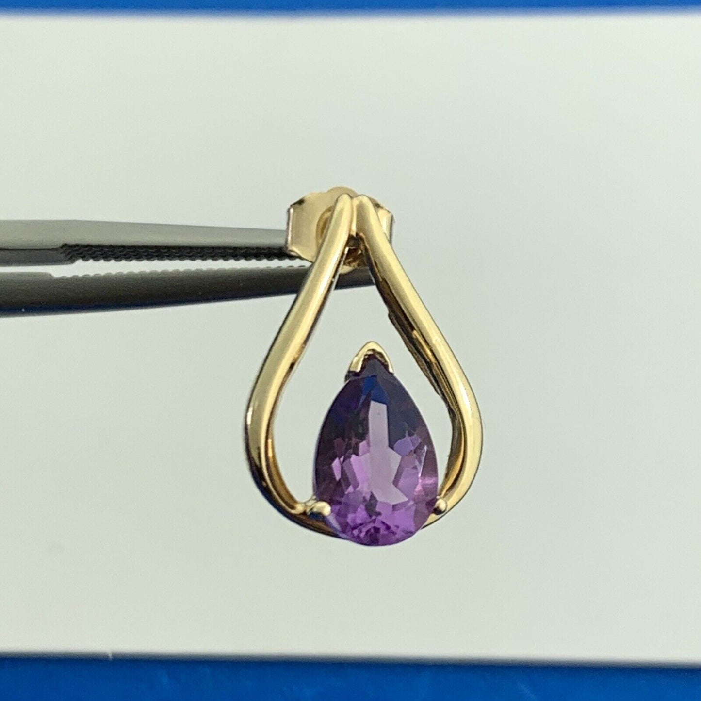 Designer 10K Yellow Gold Pear Shaped Amethyst Drop Stud Earrings