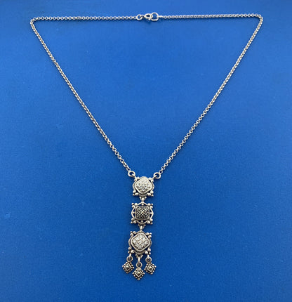 Stunning Sterling Silver 925 Round Sparkling CZ & Marcasite 17" Chain Necklace