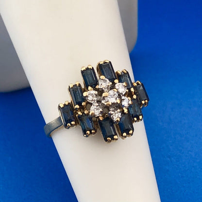 Vintage Estate 18k Yellow Gold Diamond Cluster Sapphire Accent Ring Size 6.25